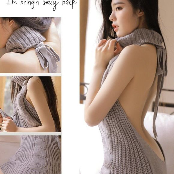 Virgin Killer Sweater Dress  Backless Sleeveless | Women Sexy Knit Dress - Picture 8 of 9